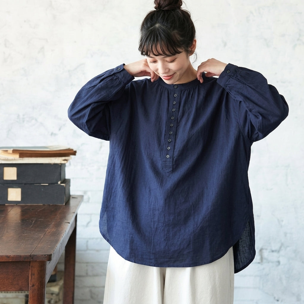 多色お選び可 森ガール ボタン半開き 長袖 シャツ フリー 写真通り7