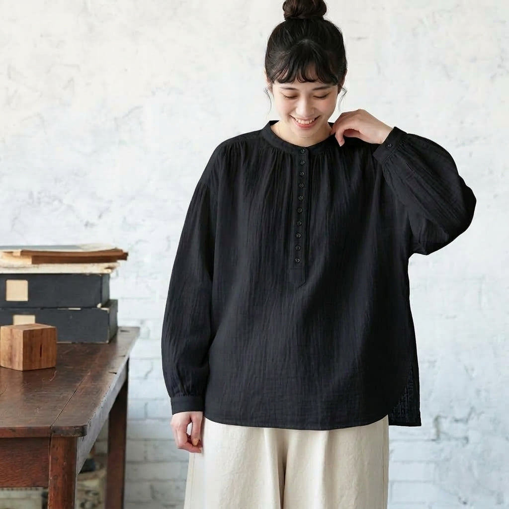 多色お選び可 森ガール ボタン半開き 長袖 シャツ フリー 写真通り8
