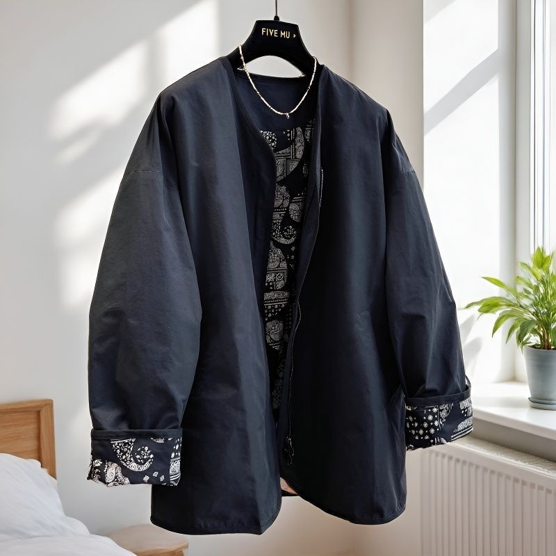 M-2XL  とてもハンサム 無地 長袖 上品見え トレンチコート M ブラック