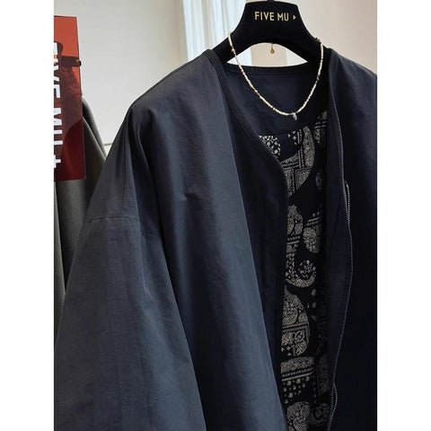 M-2XL  とてもハンサム 無地 長袖 上品見え トレンチコート M ブラック