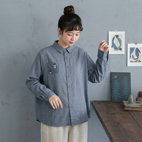 M-L 新品殺到 刺繍 千鳥格子 長袖 花模様 森ガール シャツ M フラワータイプ