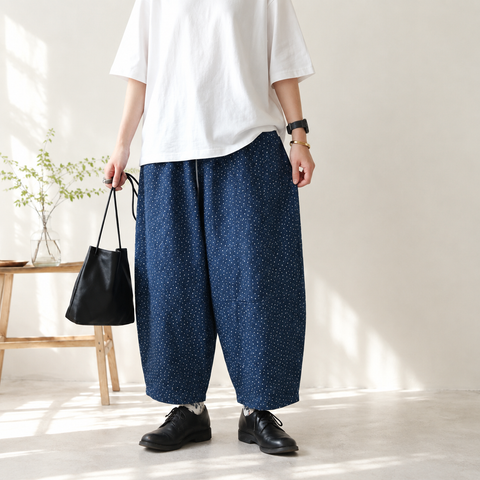 M-2XL トレンドを先取り♪  プリント ポケット付き 花柄  ガウチョパンツ M ネイビー