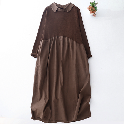 M-2XL 女性らしさ全開♡ 長袖 Aライン 無地 切り替え POLOネック シンプル ワンピース M ベージュ