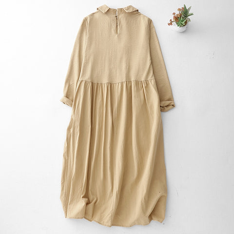 M-2XL 女性らしさ全開♡ 長袖 Aライン 無地 切り替え POLOネック シンプル ワンピース M ベージュ