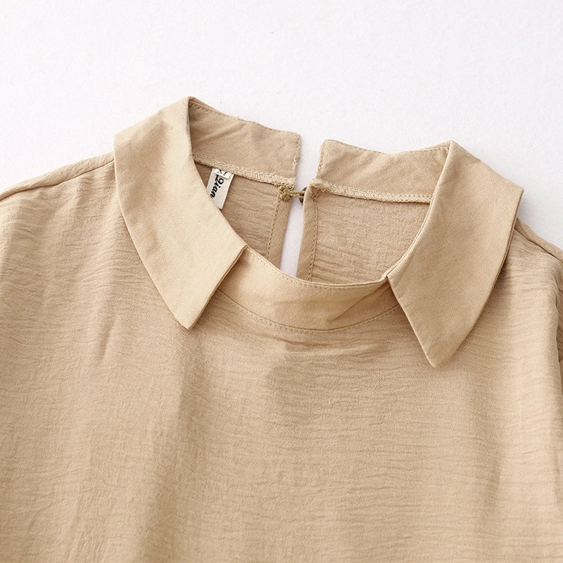 M-2XL 女性らしさ全開♡ 長袖 Aライン 無地 切り替え POLOネック シンプル ワンピース M ベージュ