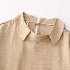 M-2XL 女性らしさ全開♡ 長袖 Aライン 無地 切り替え POLOネック シンプル ワンピース M ベージュ