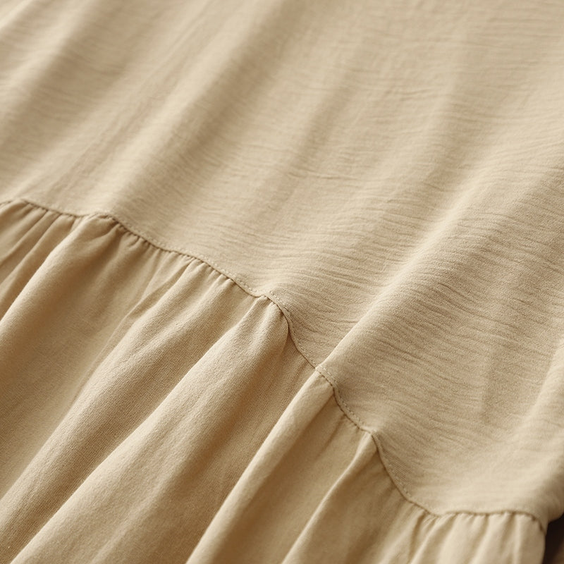 M-2XL 女性らしさ全開♡ 長袖 Aライン 無地 切り替え POLOネック シンプル ワンピース M ベージュ