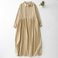 M-2XL 女性らしさ全開♡ 長袖 Aライン 無地 切り替え POLOネック シンプル ワンピース 2XL ベージュ