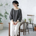 M-L 配色 ドルマンスリーブ ファッション ラウンドネック 長袖 Tシャツ L グレー