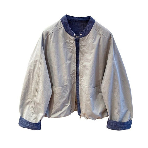 M-2XL 大人のお洒落をキャッチ! 切り替え 長袖 配色 ジャケット M 写真通り
