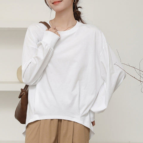 【コットン】ML 超快適 テクスチャ 肌触り柔らかい 無地 Tシャツ L ホワイト