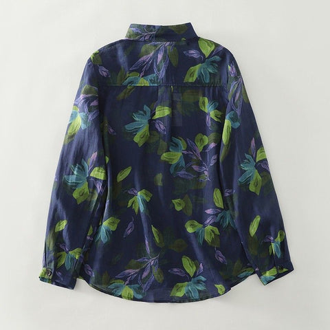 【コットン】S-2XL 植物 花模様  プリント 長袖 カジュアル 可愛くて繊細なシャツ S 写真通り