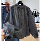 【コットン】 M-2XL ストライプ柄 折り襟 長袖 ボタン カジュアル シャツ M 写真通り
