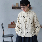 M-2XL ドット柄 レトロ フリル 長袖 シングルブレスト シャツ M 写真と同じ