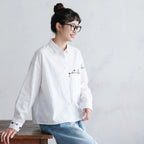 M-2XL 着回し自在！ 無地 刺繍 長袖 折り襟 ファッション シャツ 2XL ホワイト