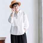 M-2XL さりげない華やぎのボーダーレ ースブラウス M ホワイト