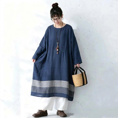 M-2XL 秋のひとときコットンリネンワンピース M ブラック