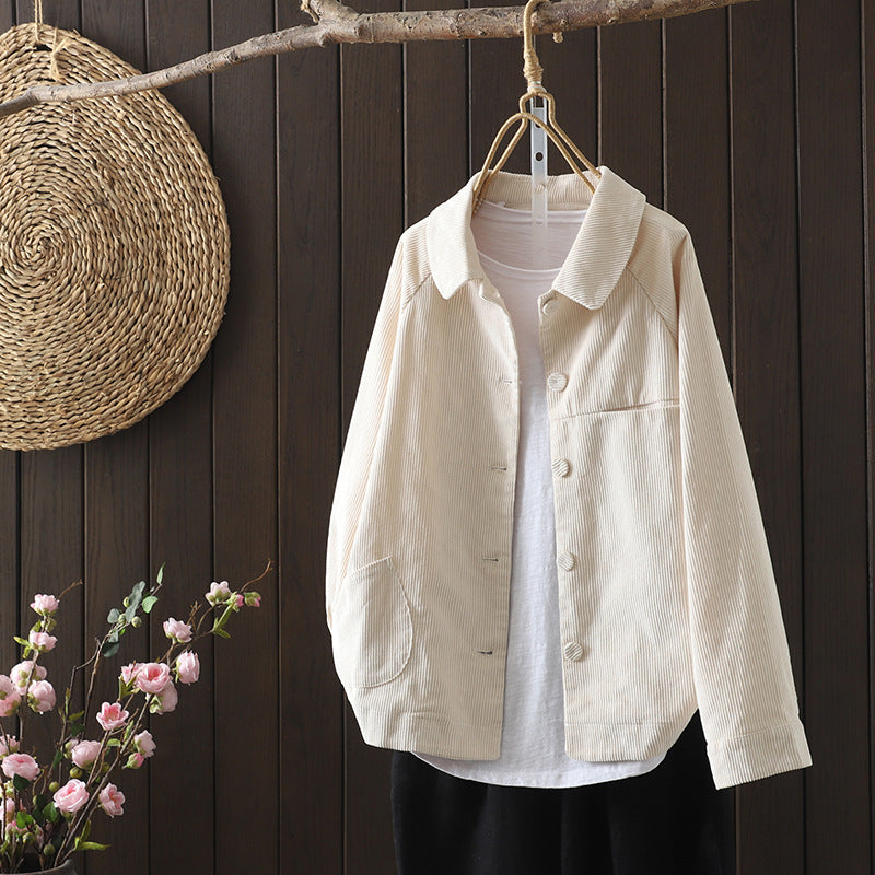 M-2XL コーデュロイ 折り襟 前開き 長袖ジャケット M 写真通り