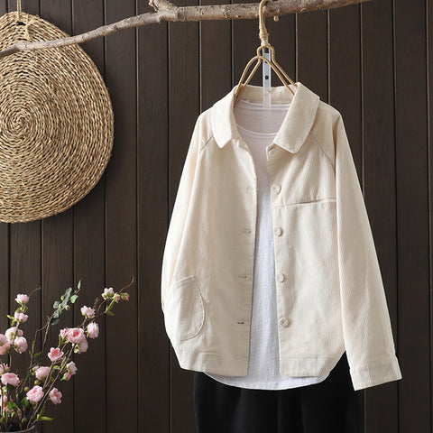 M-2XL コーデュロイ 折り襟 前開き 長袖ジャケット M 写真通り