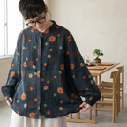 M-3XL 散歩の日に似合うコスモス柄ブラウス 3XL コスモス
