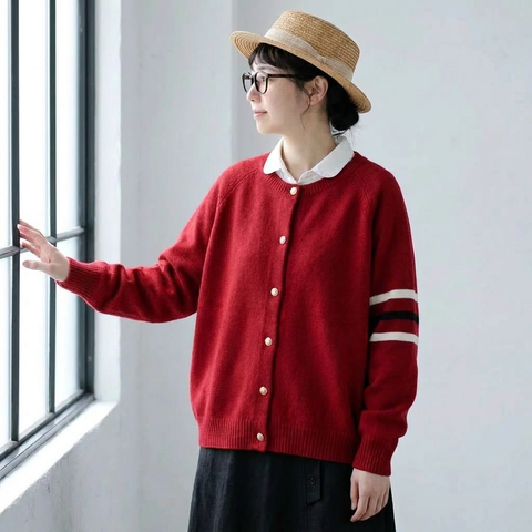 S-3XL everyday な ニットカーディガン 3XL レッド