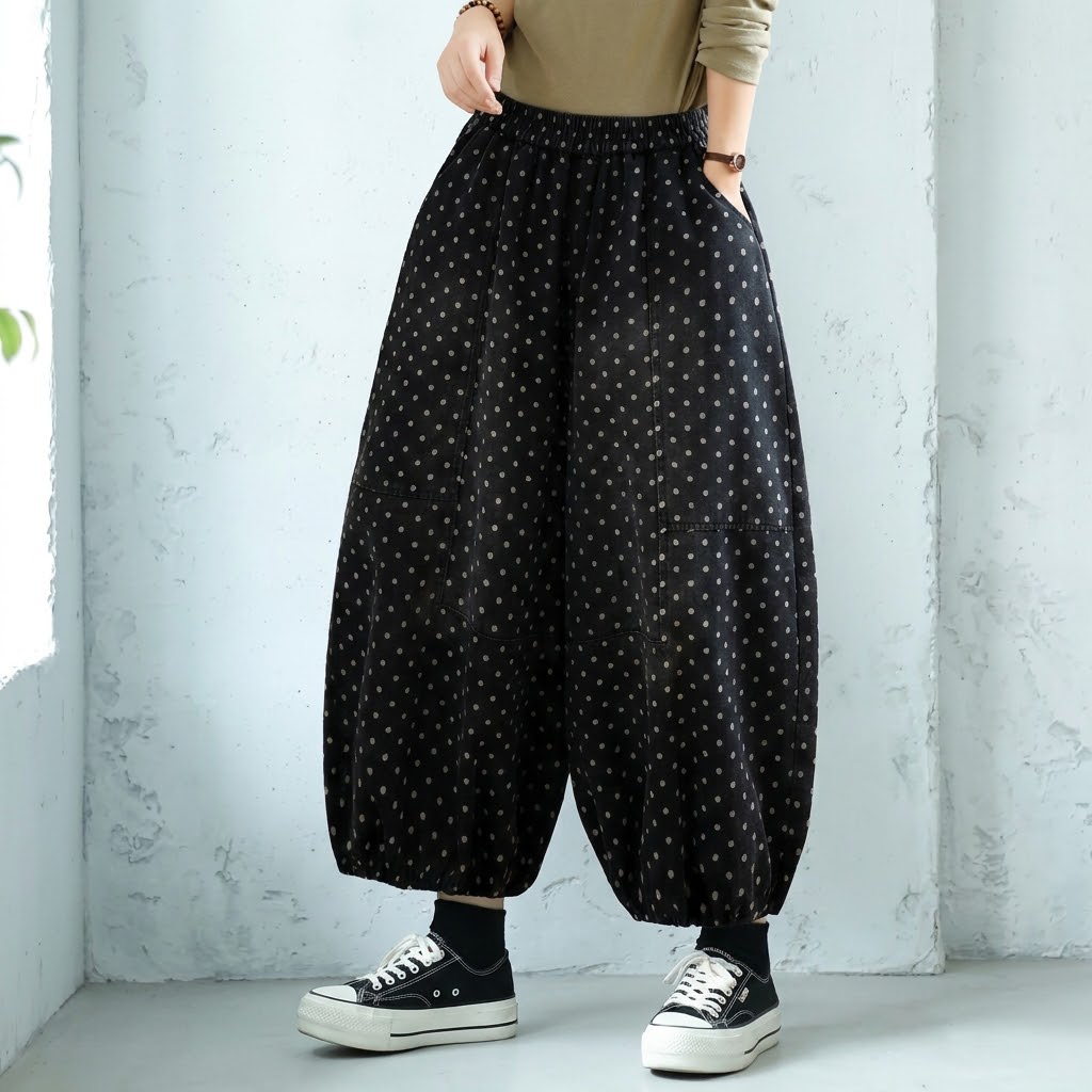 M-2XL 人気新品 ドット柄 プリント カジュアル スリム効果 ジーンズ 2XL ブラック
