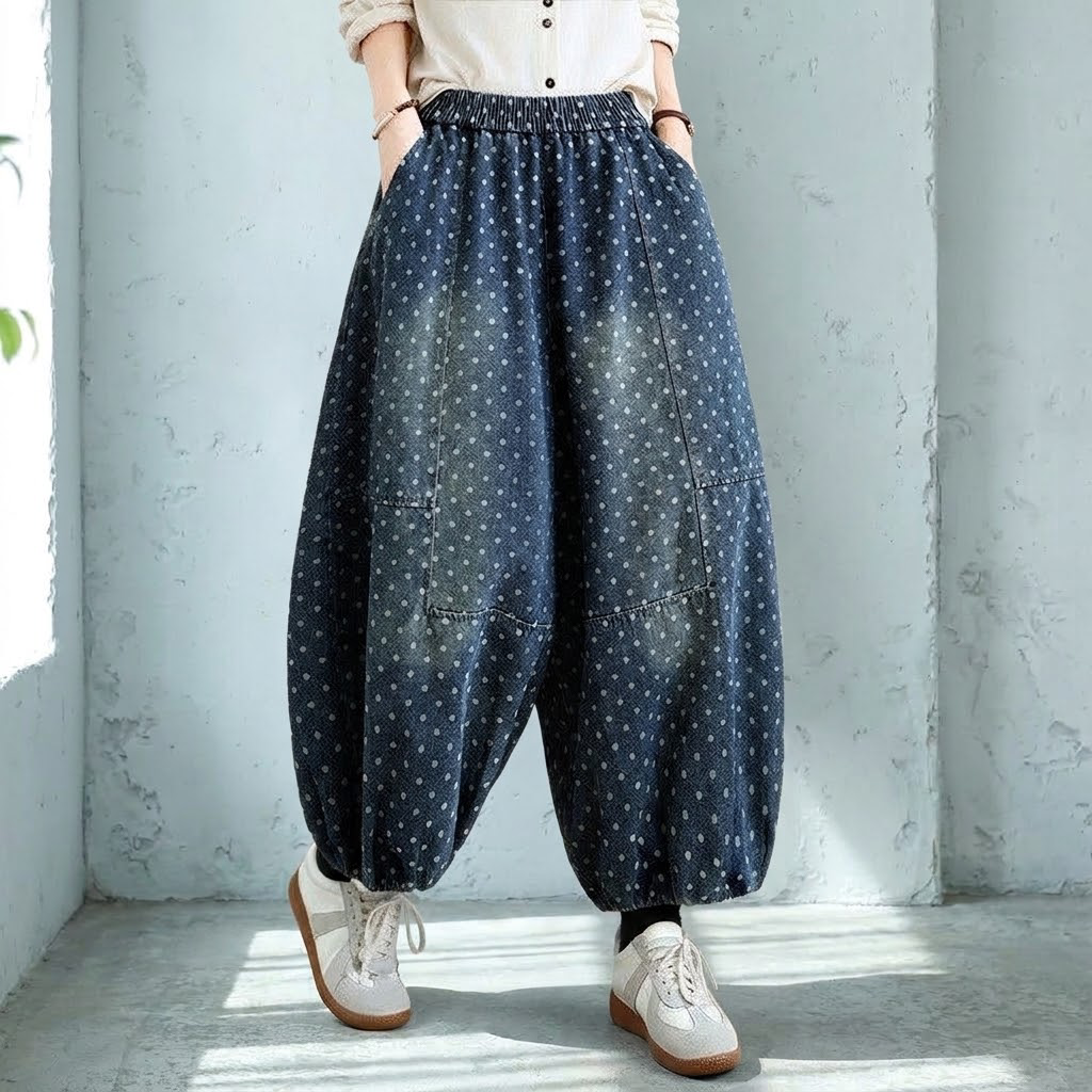 M-2XL 人気新品 ドット柄 プリント カジュアル スリム効果 ジーンズ 2XL ブルー