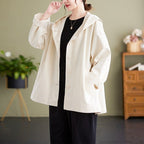 M-2XL コットン 無地 切り替え 落ち肩スリーブ 長袖 レトロ ジャケット 2XL ホワイト