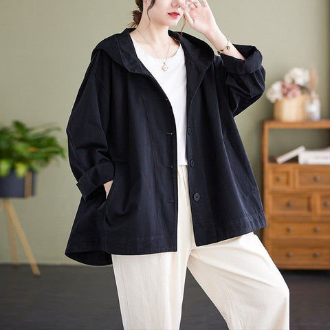 M-2XL コットン 無地 切り替え 落ち肩スリーブ 長袖 レトロ ジャケット 2XL ブラック