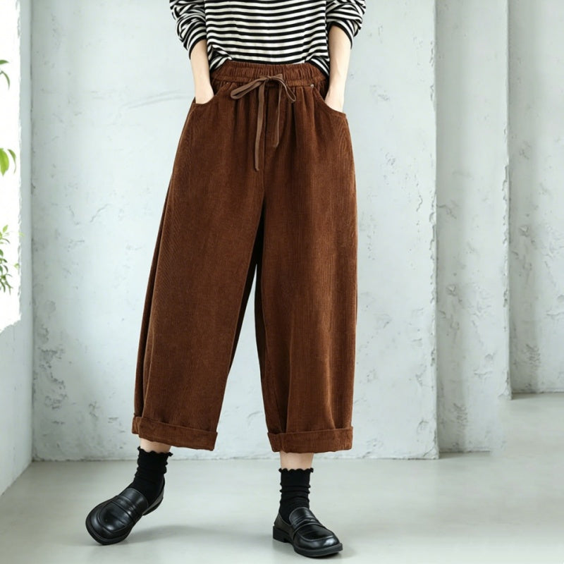 M-3XL コーデュロイ シンプル アンクル丈 カジュアルパンツ M コーヒー