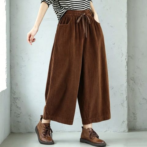 M-3XL コーデュロイ シンプル アンクル丈 カジュアルパンツ 3XL コーヒー (裏起毛・厚手)