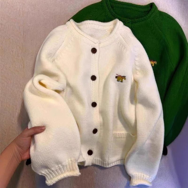 S-2XL 無地 ボタン 刺繍 長袖 カジュアル カーディガン S ホワイト