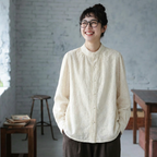M-2XL 人気新品 長袖 無地 刺繍 スウィート スタンドネック シングルブレスト シャツ M アプリコット