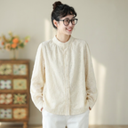 M-2XL 人気新品 長袖 無地 刺繍 スウィート スタンドネック シングルブレスト シャツ 2XL アプリコット