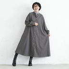 S-L シングルブレスト シンプル スリム効果 長袖 スタンドネック Aライン ワンピース S グレー