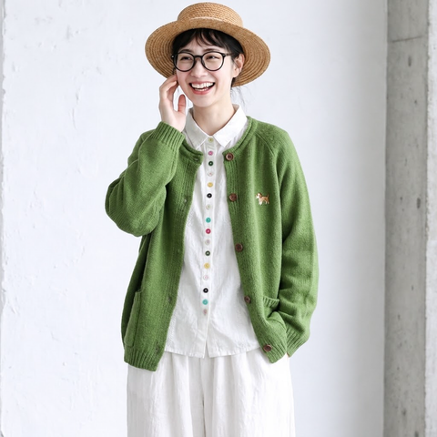 S-2XL 無地 ボタン 刺繍 長袖 カジュアル カーディガン S ホワイト