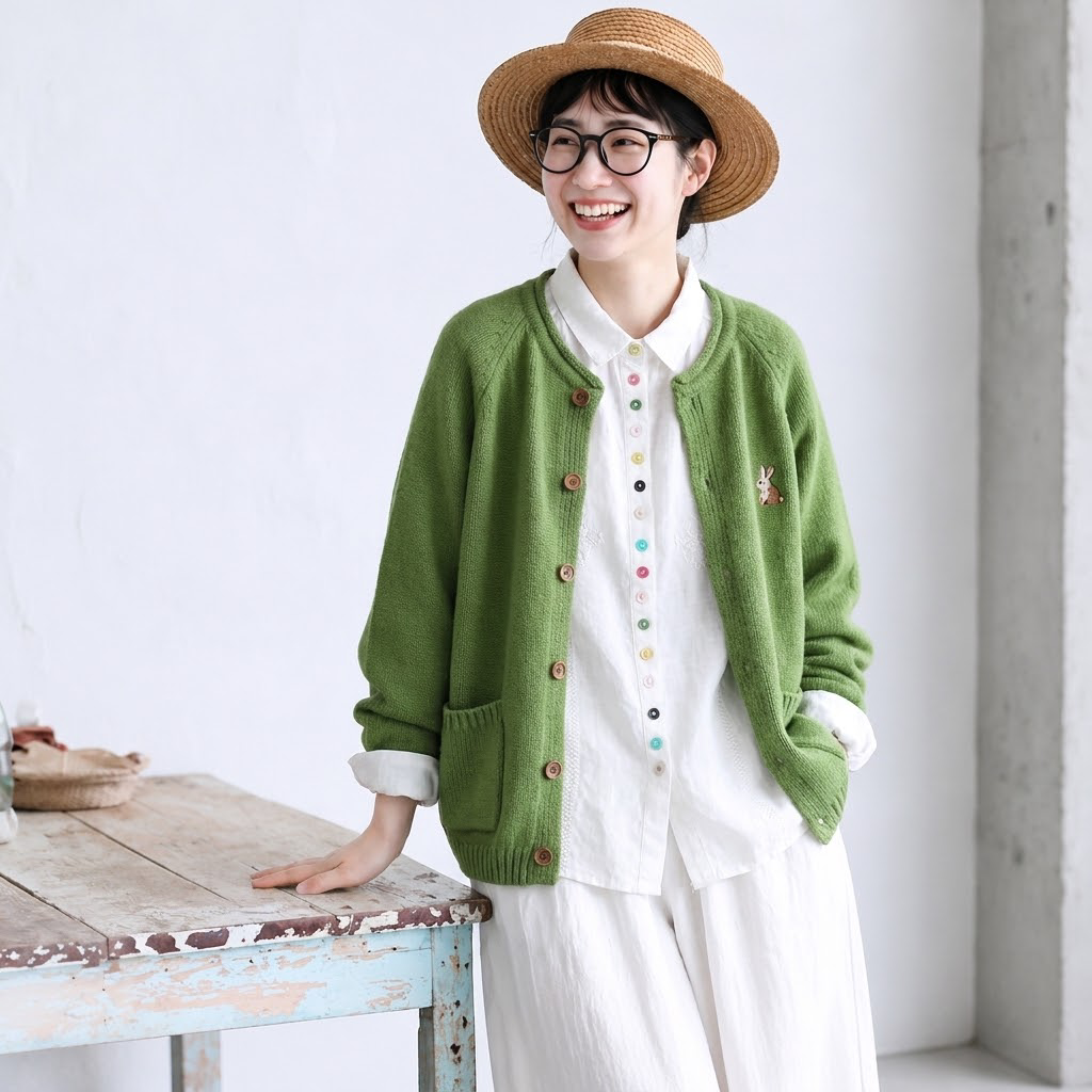 S-2XL 無地 ボタン 刺繍 長袖 カジュアル カーディガン S ホワイト
