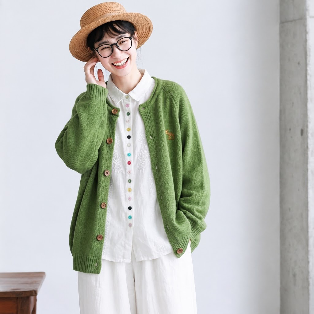 S-2XL 無地 ボタン 刺繍 長袖 カジュアル カーディガン S ホワイト
