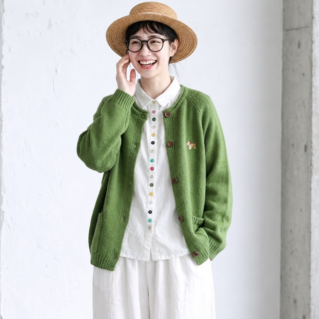 S-2XL 無地 ボタン 刺繍 長袖 カジュアル カーディガン 2XL グリーン
