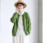 S-2XL 無地 ボタン 刺繍 長袖 カジュアル カーディガン 2XL グリーン