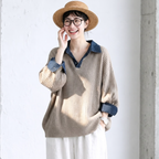 S-XL 配色 ノーマルスリーブ シンプル ニットセーター S ライトグレー