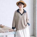 S-XL 配色 ノーマルスリーブ シンプル ニットセーター S ライトグレー