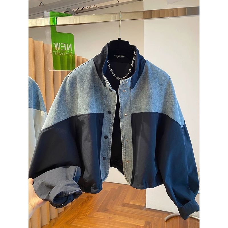 S-XL  切り替え 配色 長袖 カジュアル いいね ジャケット S ネイビー