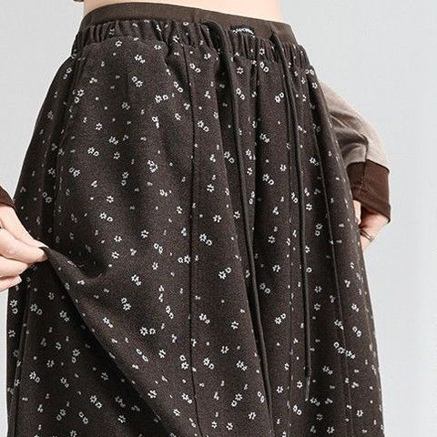 S-2XL 新商品＆再入荷 花柄  ポケット付き ガウチョパンツ S ブラウン (レギュラー丈)