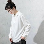 S-4XL 大人のナチュラル 着回し 長く着られる ポロ襟 長袖トップス 4XL ホワイト