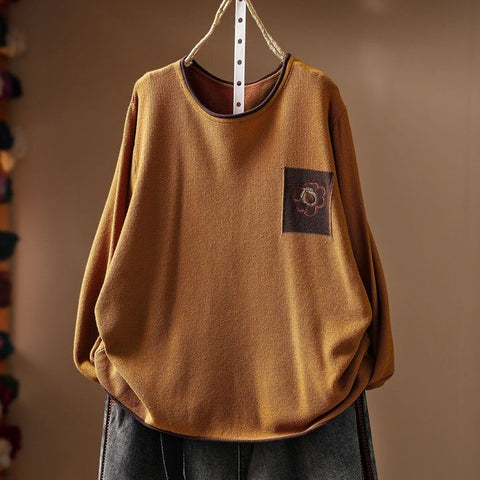 売り切れ必至 レトロ 刺繍 長袖 ラウンドネック ニットセーター フリー グリーン
