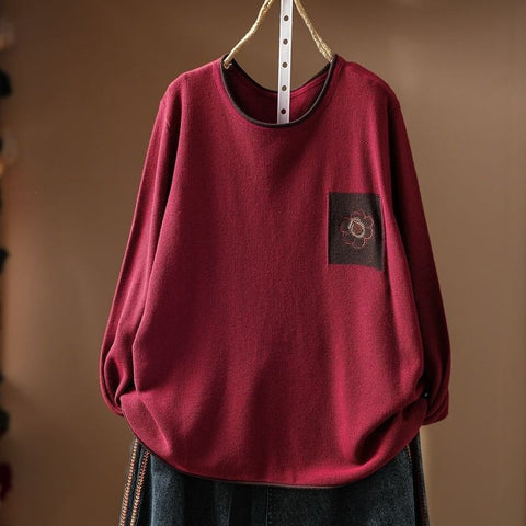 売り切れ必至 レトロ 刺繍 長袖 ラウンドネック ニットセーター フリー グリーン