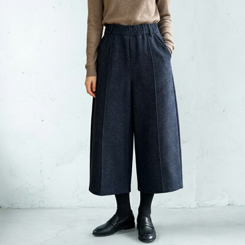 M-2XL 新作入荷 無地 スリム効果 ハイウエスト 8分丈 フェミニン ガウチョパンツ M グレー