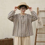 「着回しのコツ」 花柄 長袖 森ガール パフカラー ボタン シャツ フリー 写真と同じ