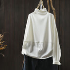 L-5XL ハーフネック バックボタン ルーズ レトロ 長袖 Ｔシャツ L コーヒー